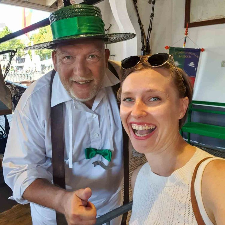 Alkmaar Cheese Market - Me and a cheese carrier with green hat - Discover True Netherlands