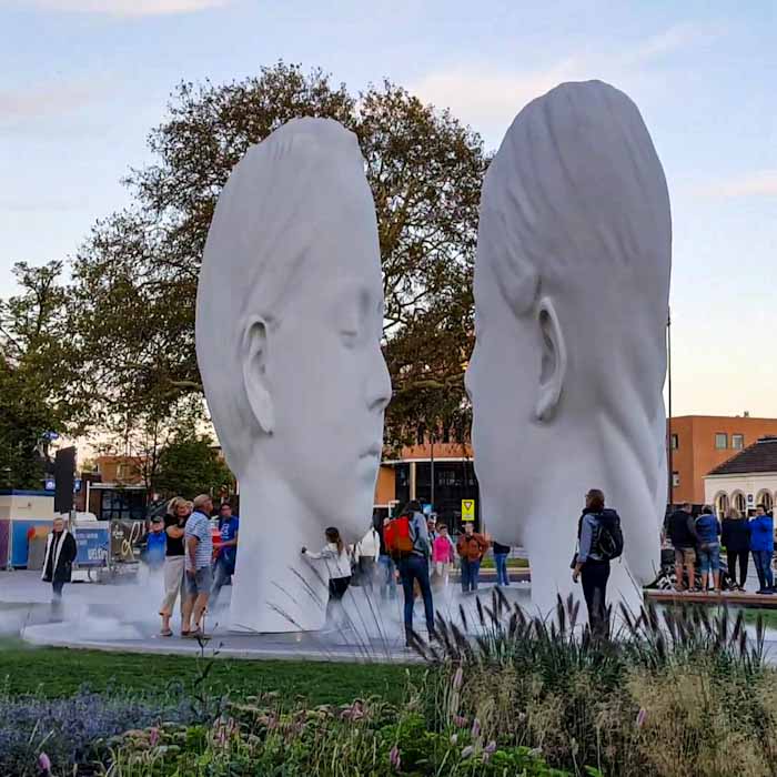 Leeuwarden - Giant white fountain in the shape of heads - Discover True Netherlands