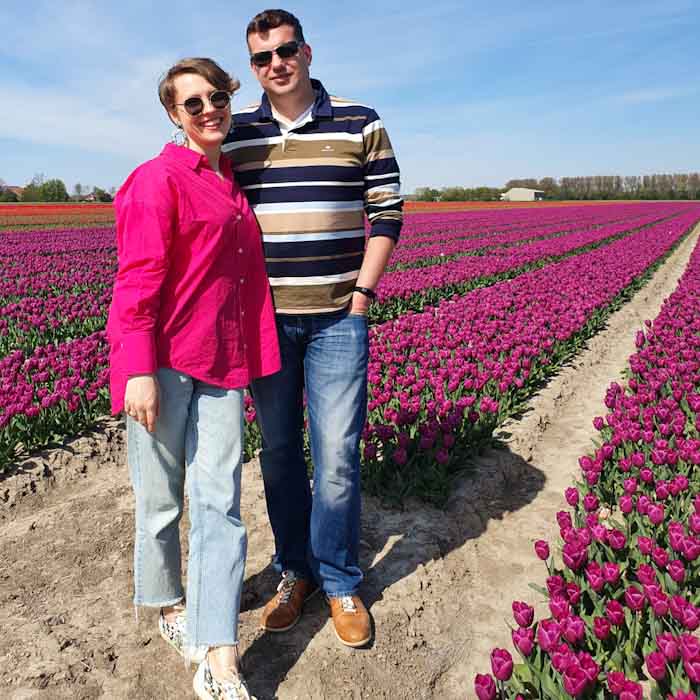 Me and Jeroen in tulip fields - Discover True Netherlands 1x1